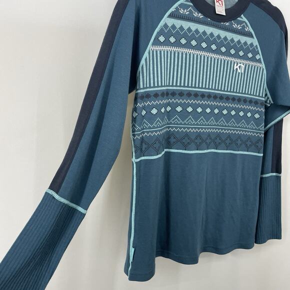 Kari Traa Size L Perle Base Layer Pullover Nordic Sweater Teal Blue Modal Wool - Picture 5 of 8